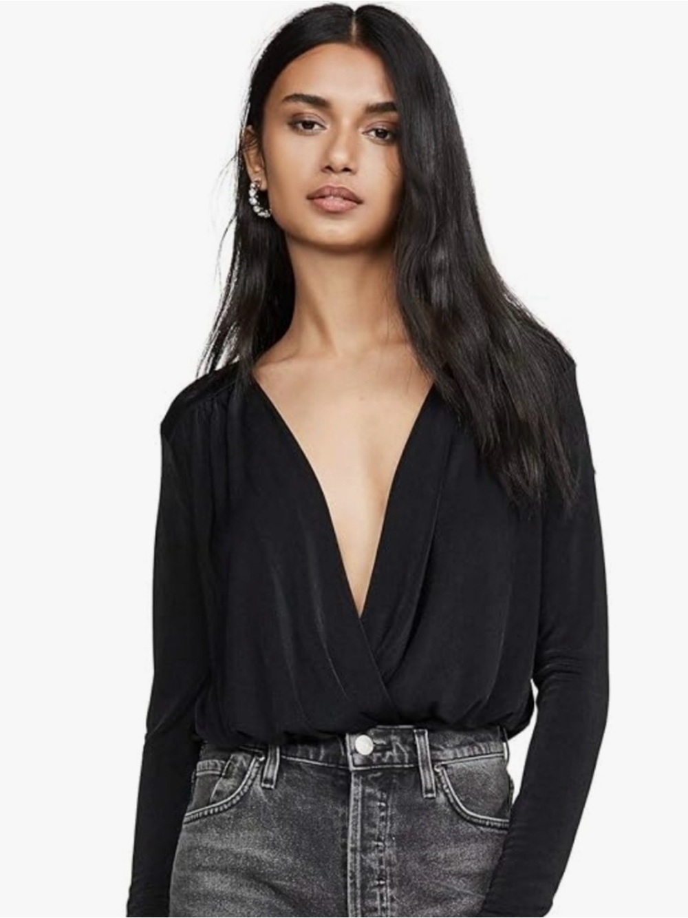 NWOT Free People Turnt Classy Black Long-Sleeve Bodysuit